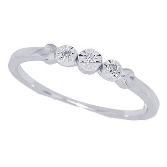 Diamond Accent Three Stone Promise Ring 10Kt White Gold 