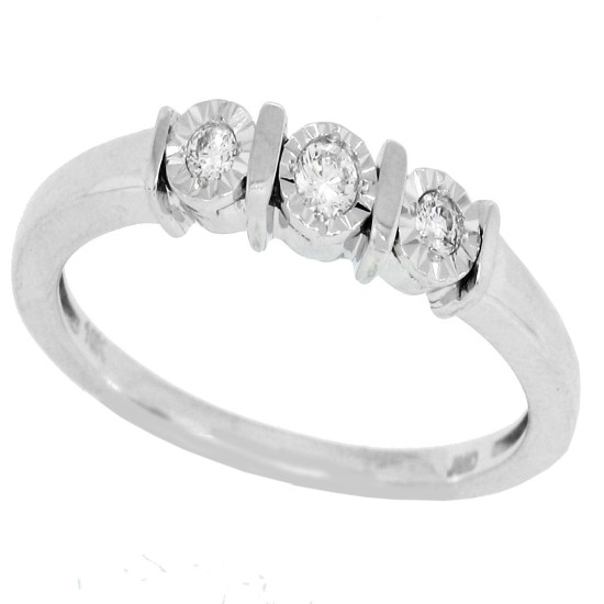 Illusion Set Diamond Three Stone Promise Ring 10Kt Gold 1/10ct