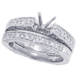 14Kt White Gold Diamond Semi-mount Wedding Ring Set,  0.63ct