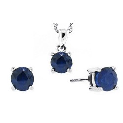 Sapphire Pendant and Earrings Set 14Kt White Gold (1.15cttw)