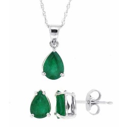 Emerald Pendant and Earrings Set 14Kt White Gold (1.55cttw)