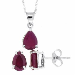 Ruby Pendant and Earrings Set 14Kt White Gold (1.70cttw)