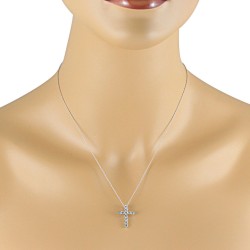 Natural Aquamarine Cross Pendant Necklace 14Kt White Gold 