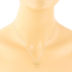 Citrine Gemstone Cross Pendant Necklace 14Kt White Gold 