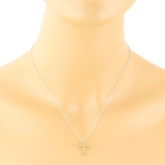 Citrine Gemstone Cross Pendant Necklace 14Kt White Gold 