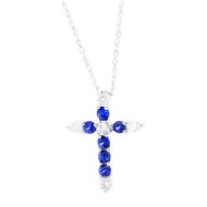 Sapphire and Diamond Cross Pendant Necklace 14Kt White Gold