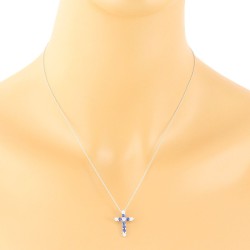 Sapphire and Diamond Cross Pendant Necklace 14Kt White Gold