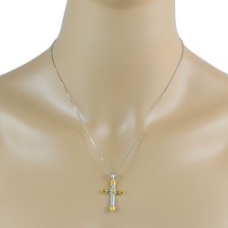 Two Tone Cross Pendant Necklace Sterling Silver