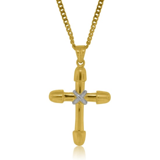 Two Tone Cross Pendant Necklace Sterling Silver