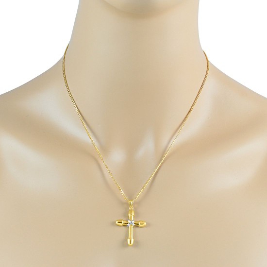 Two Tone Cross Pendant Necklace Sterling Silver