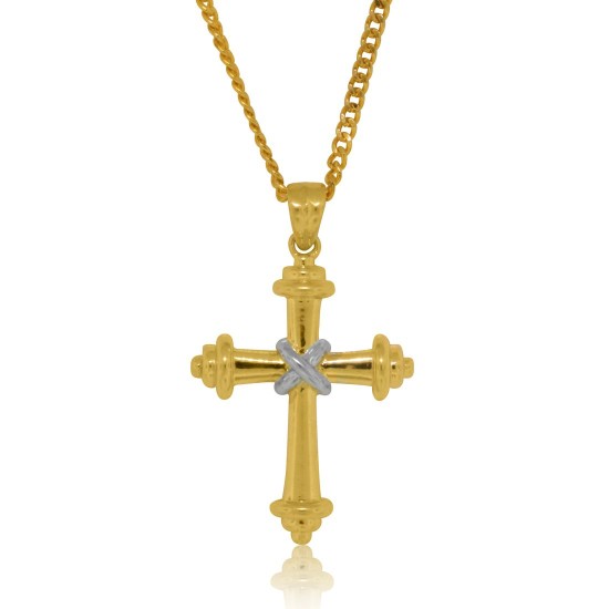 Two Tone Cross Pendant Necklace Sterling Silver