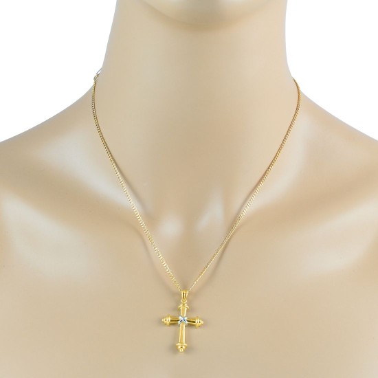 Two Tone Cross Pendant Necklace Sterling Silver