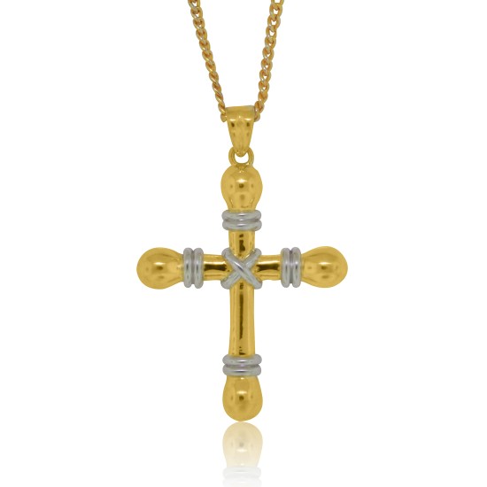 Two Tone Cross Pendant Necklace Sterling Silver