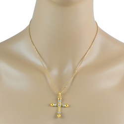 Two Tone Cross Pendant Necklace Sterling Silver