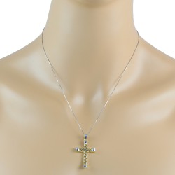 Two Tone Cross Pendant Necklace Sterling Silver