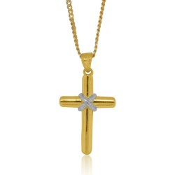 Two Tone Cross Pendant Necklace Sterling Silver