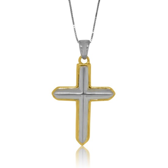 Two Tone Cross Pendant Necklace Sterling Silver