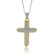 Two Tone Cross Pendant Necklace Sterling Silver