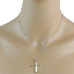 Two Tone Cross Pendant Necklace Sterling Silver