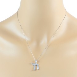 Cubic Zirconia Jewish Chai Pendant Necklace Sterling Silver