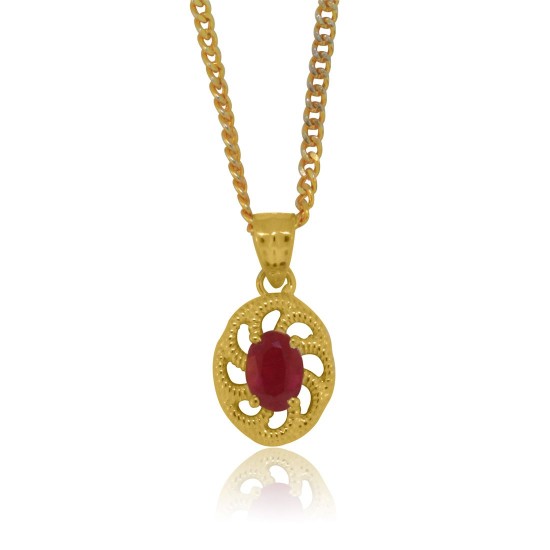 Lab Created Ruby Pendant Necklace Sterling Silver 