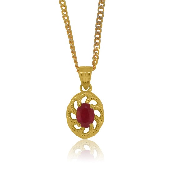 Lab Created Ruby Pendant Necklace Sterling Silver 