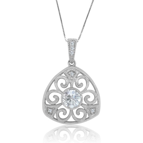 Cubic Zirconia Pendant Necklace Sterling Silver