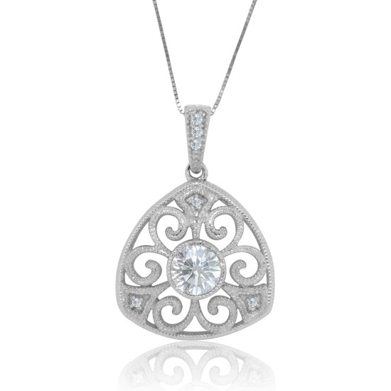 Cubic Zirconia Pendant Necklace Sterling Silver