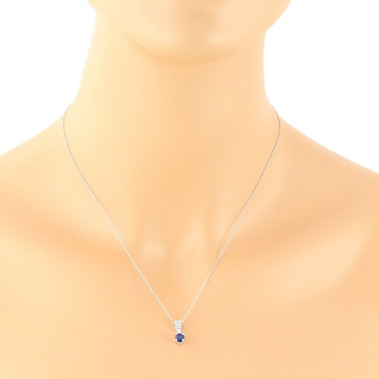 Blue Sapphire and Diamond Pendant Necklace 14Kt White Gold 