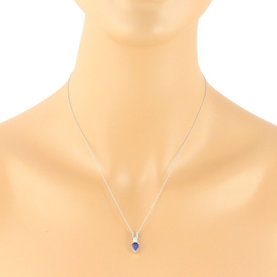 Sapphire and Diamond Pendant Necklace 14Kt Gold PearShape 