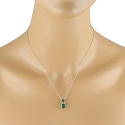 Natural Emerald and Diamond Pendant Necklace 14Kt Gold