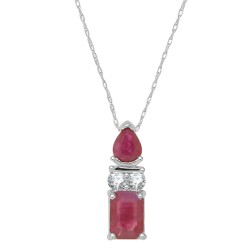 Genuine Ruby Diamond Pendant Necklace 14Kt White Gold