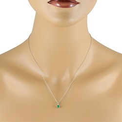 Genuine Emerald Diamond Pendant Necklace 14Kt White Gold 