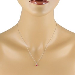 Genuine Ruby Diamond Pendant Necklace 14Kt White Gold 