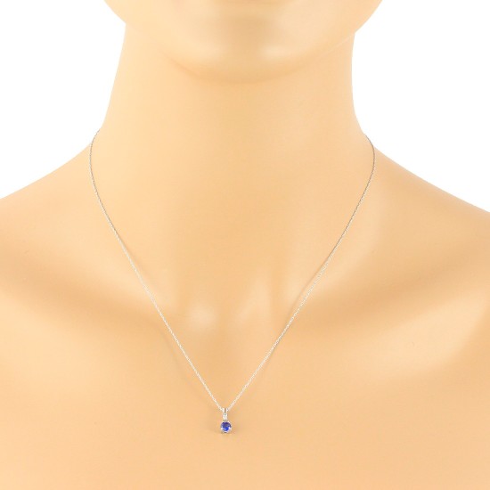 Genuine Sapphire Diamond Pendant Necklace 14Kt Gold 