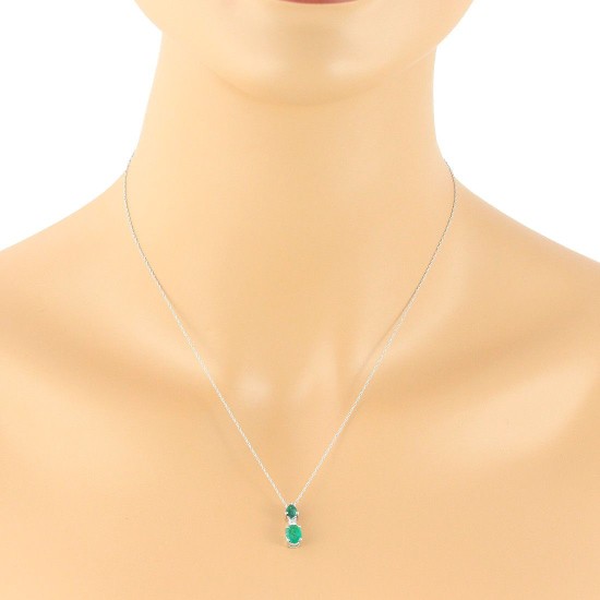 Emerald and Diamond Pendant Necklace 14Kt White Gold 