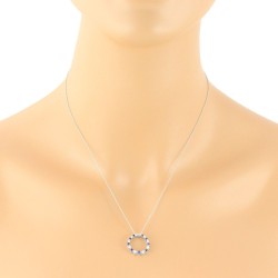 Sapphire Diamond Circle of Life Pendant Necklace 14Kt Gold