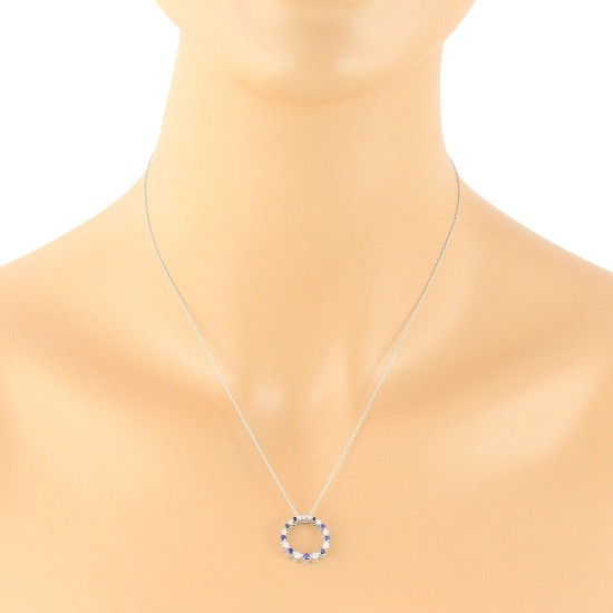 Sapphire Diamond Circle of Life Pendant Necklace 14Kt Gold