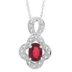 Natural Ruby and Diamond Pendant Necklace 14Kt White Gold