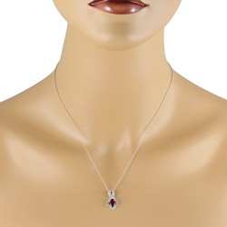 Natural Ruby and Diamond Pendant Necklace 14Kt White Gold