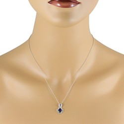 Oval Blue Sapphire and Diamond Pendant Necklace 14Kt Gold