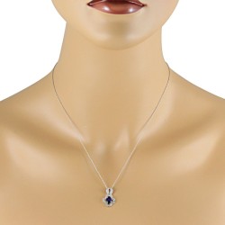 Oval Blue Sapphire and Diamond Pendant Necklace 14Kt Gold