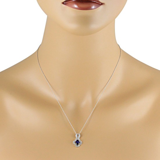 Oval Blue Sapphire and Diamond Pendant Necklace 14Kt Gold