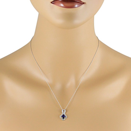 Oval Blue Sapphire and Diamond Pendant Necklace 14Kt Gold