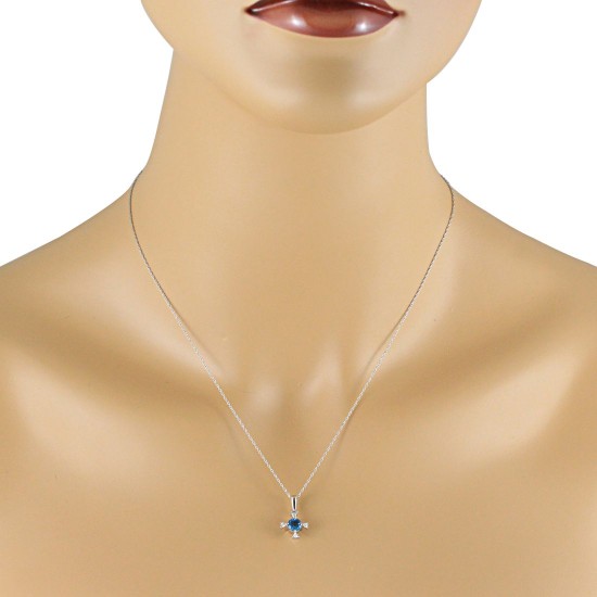 Blue Topaz and Diamond Pendant Necklace 14Kt White Gold