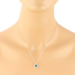 Genuine Emerald Diamond Pendant Necklace 14Kt White Gold 