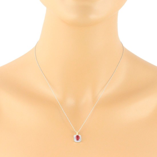 Genuine Ruby and Diamond Pendant Necklace 14Kt White Gold 