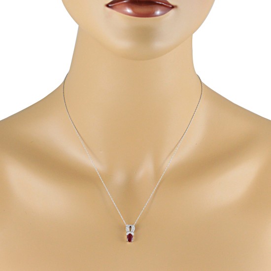 Genuine Ruby and Diamond Pendant Necklace 14Kt White Gold 