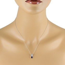 Genuine Sapphire and Diamond Pendant Necklace 14Kt Gold 