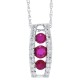 Three Stone Genuine Ruby Diamond Pendant Necklace 14Kt Gold 